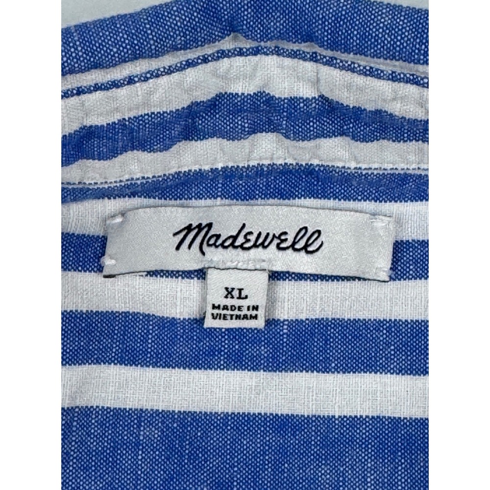 Madewell Courier Popover Shirt XL Blue White Stripe Linen Blend Button Back Top - Picture 3 of 10